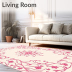 Pink Floral Vines Mandala Design Rug