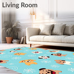 Happy Puppy And Flower Pattern Rug