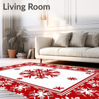 Red Snowflake Festive Border Rug