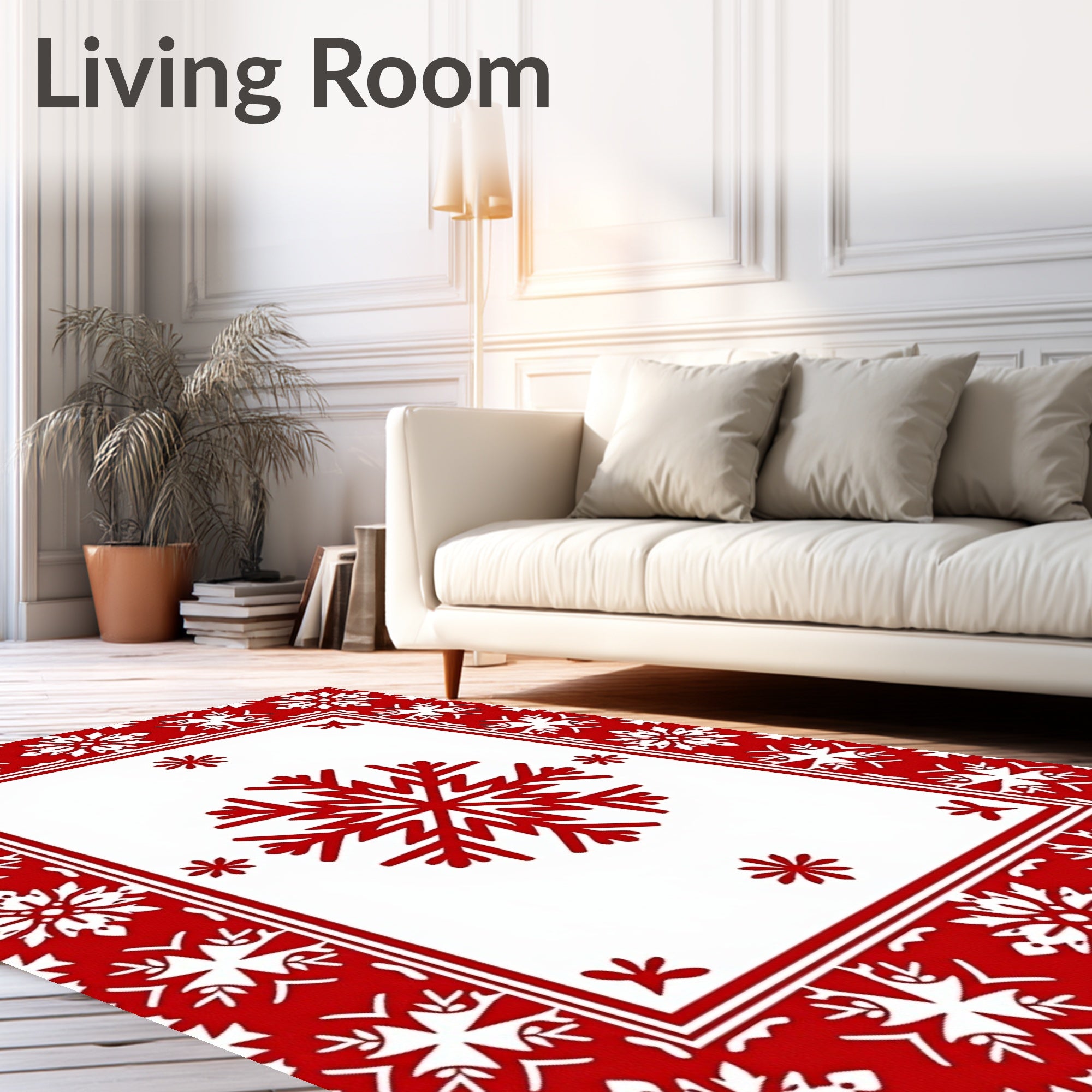 Red Snowflake Festive Border Rug