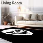 White Skull Graphic Black Background Rug