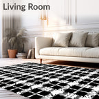 Bold Black White Checkered Pattern Rug