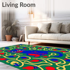 Whimsical Blue Cat Playful Pattern Rug