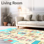 Whimsical Village Houses Pattern Rug