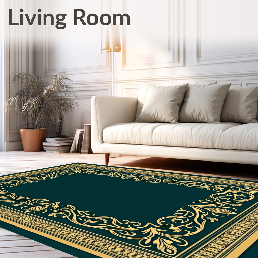 Elegant Gold Flourish Border Design Rug