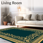 Elegant Gold Flourish Border Design Rug