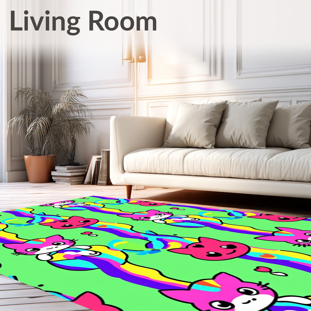 Cute Kitty Rainbow Swirl Pattern Rug
