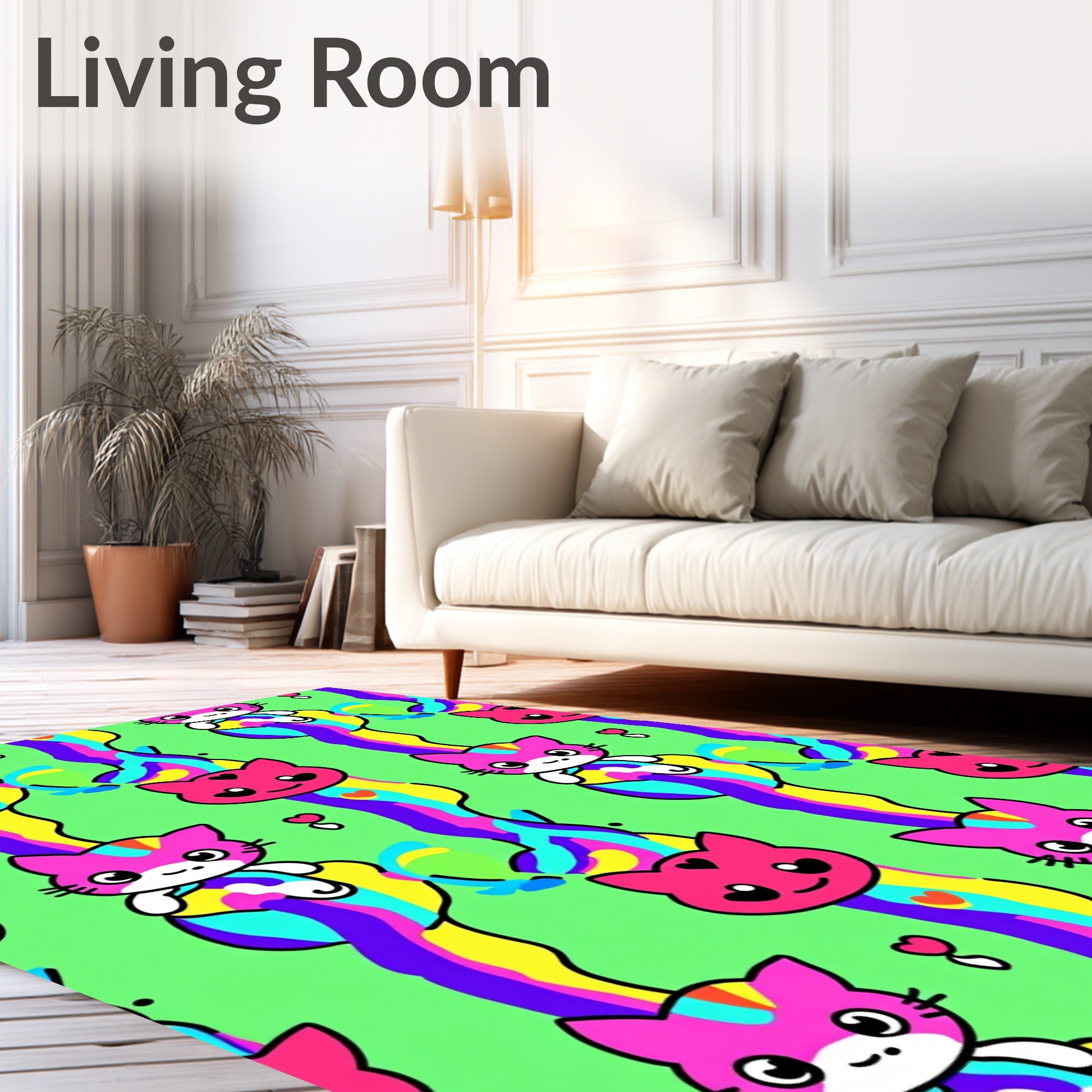 Cute Kitty Rainbow Swirl Pattern Rug