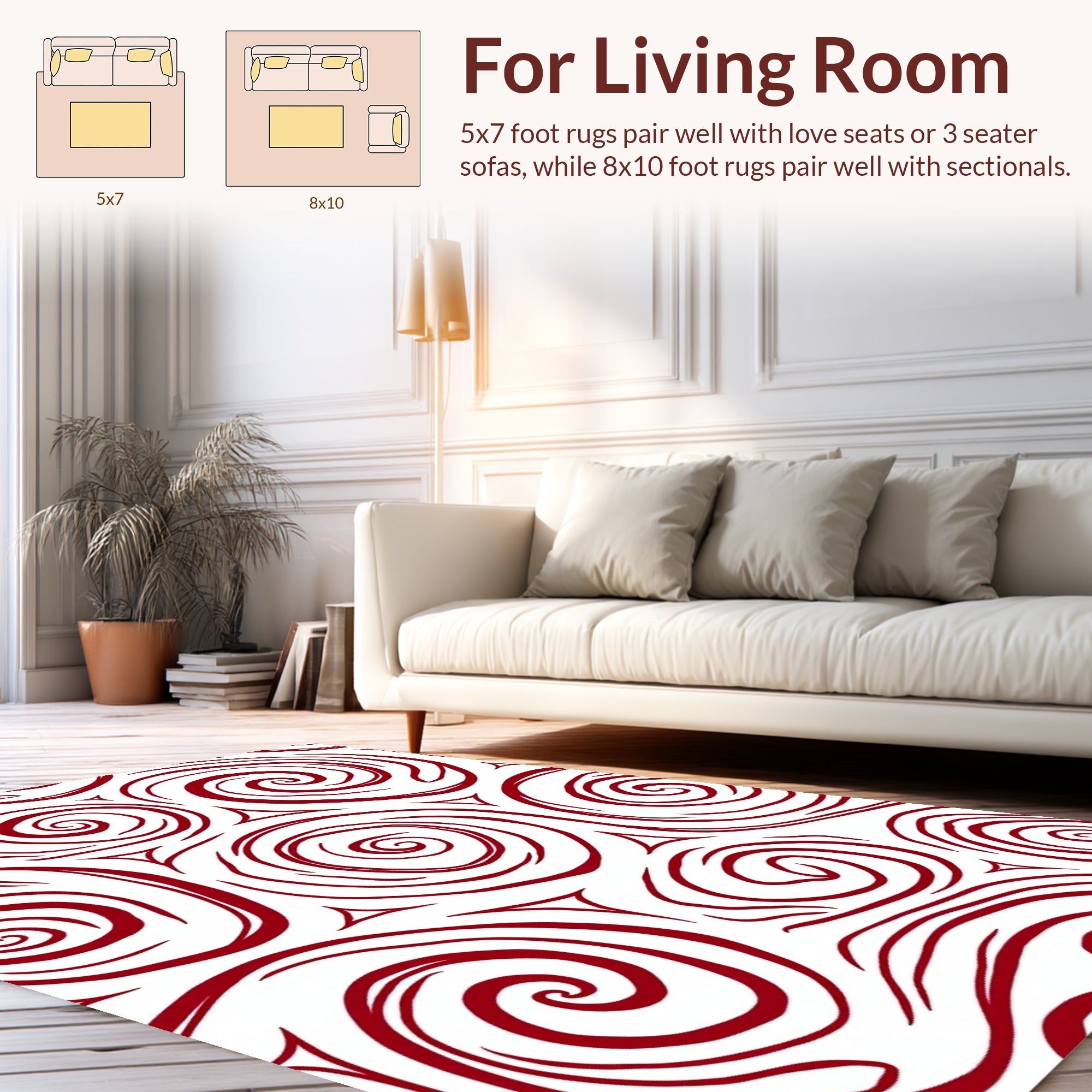 Deep Red Swirl Pattern Design Rug