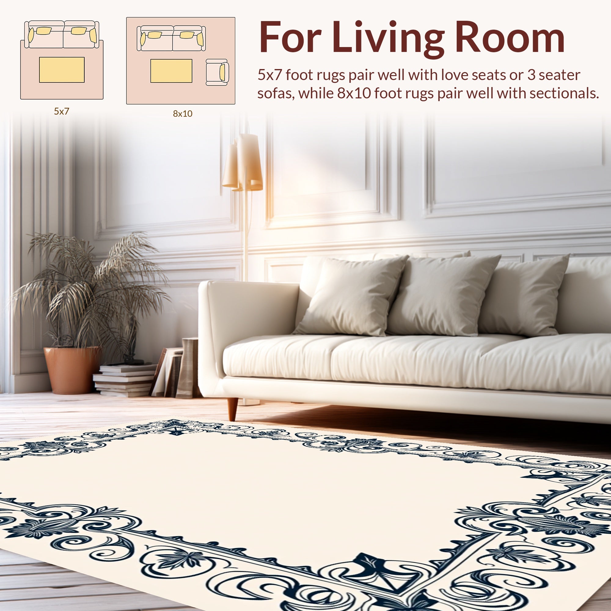 Elegant Floral Scroll Border Design Rug