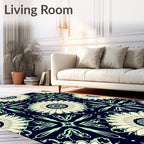 Floral Mandala Patterned Indigo Rug