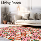 Ornate Floral Pattern on Pink Background Rug
