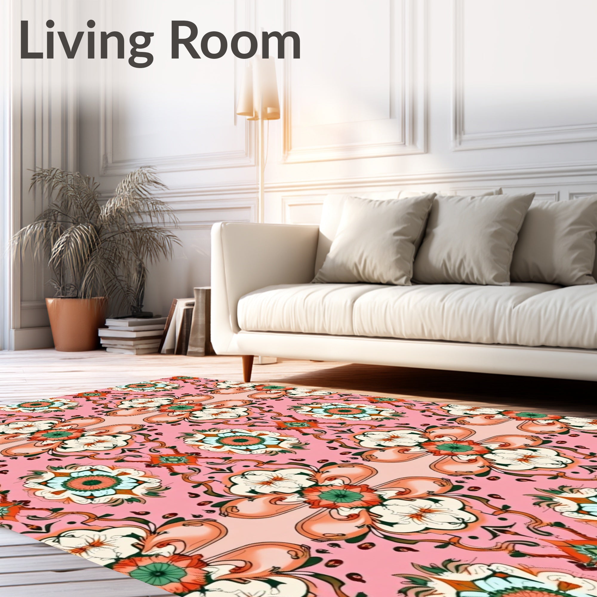 Ornate Floral Pattern on Pink Background Rug