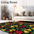 Holiday Bells Red Ribbon Firs Rug