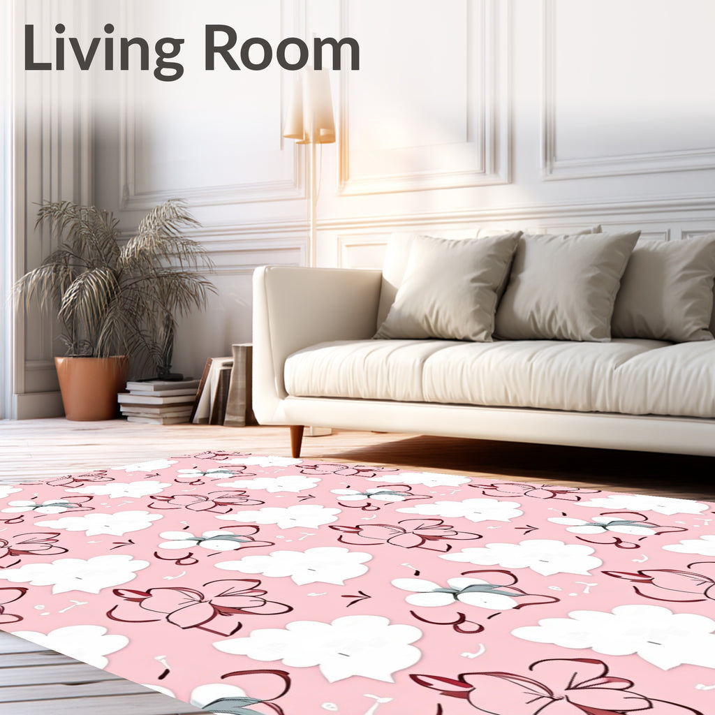 Whimsical Pink Flower Cloud Pattern Rug