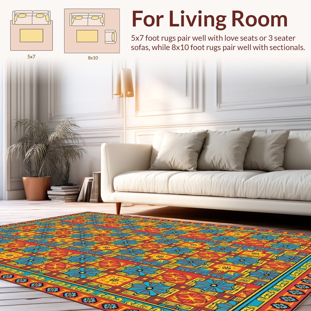 Colorful Geometric Floral Medallion Design Rug