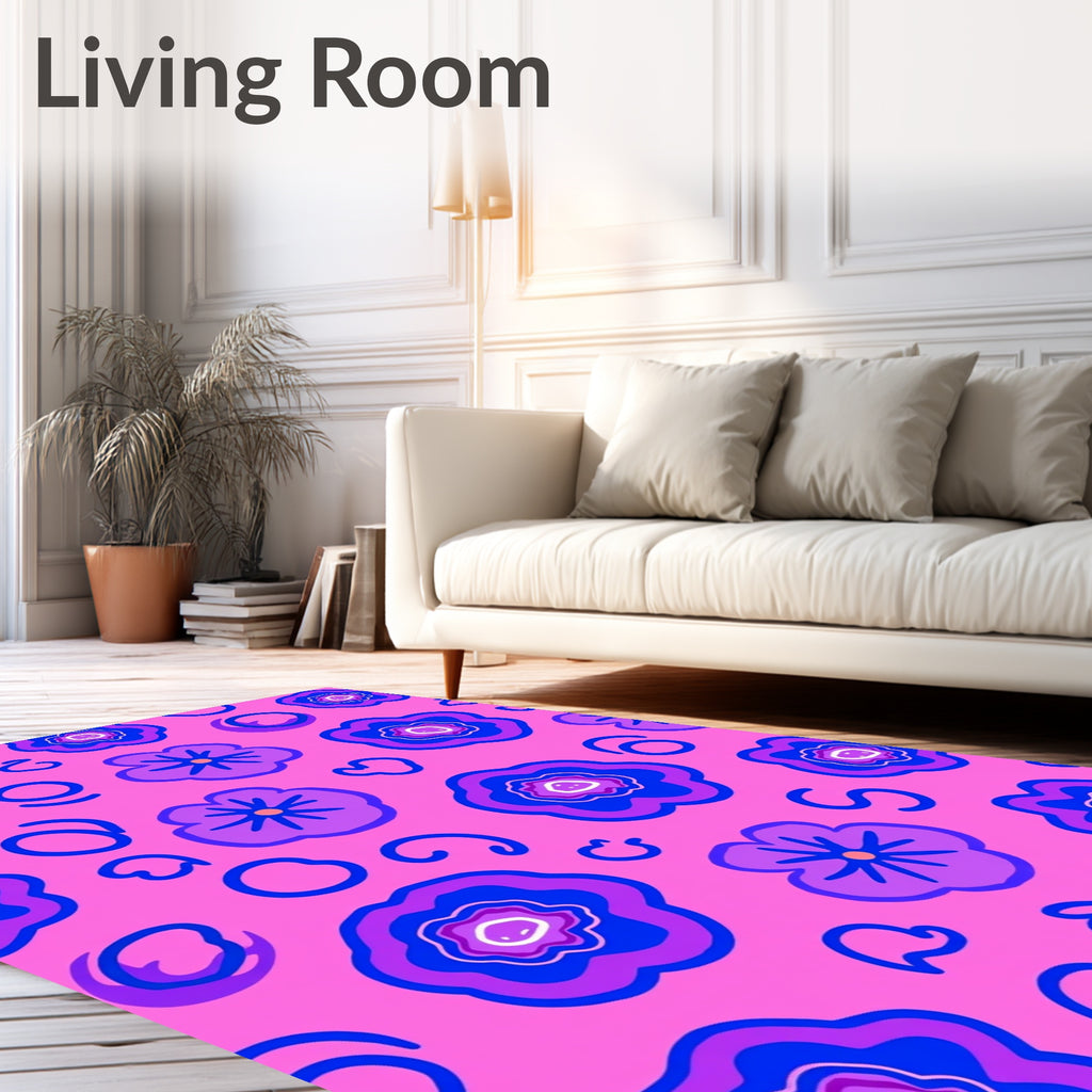 Vibrant Fuchsia Abstract Floral Swirls Rug