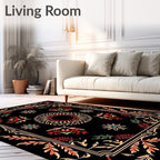 Black Floral Sunburst Pattern Rug