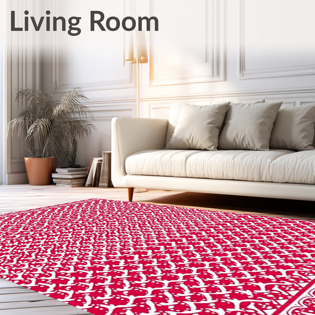 Ornate Red White Patterned Texture Rug