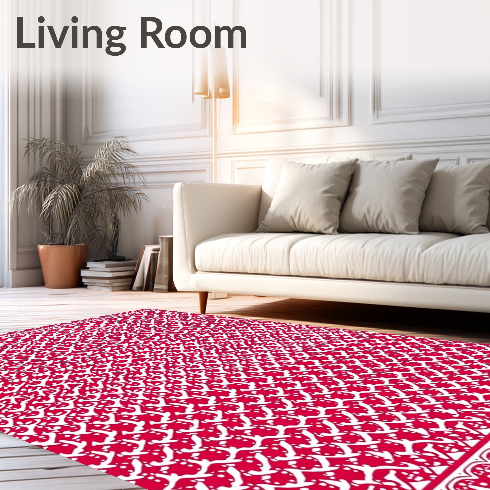 Ornate Red White Patterned Texture Rug