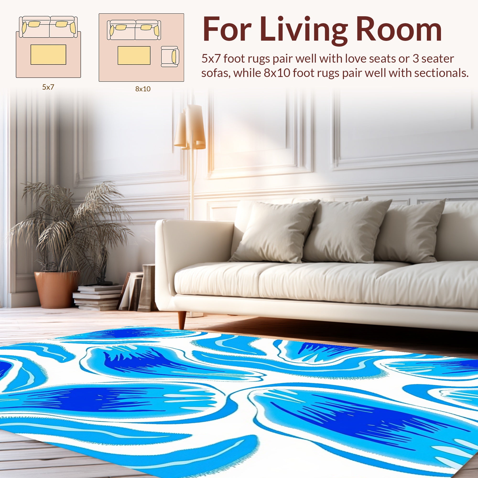 Fluid Blue Brush Stroke Pattern Rug