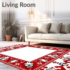 Red Cultural Border With Abstract Elements Rug