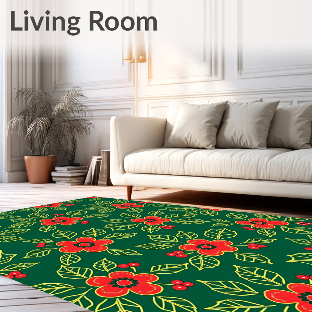 Red Holly Floral Graphic Design Rug