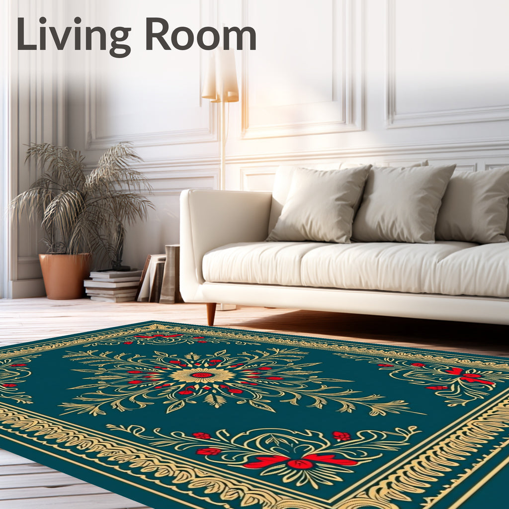 Teal Imperial Floral Medallion Rug