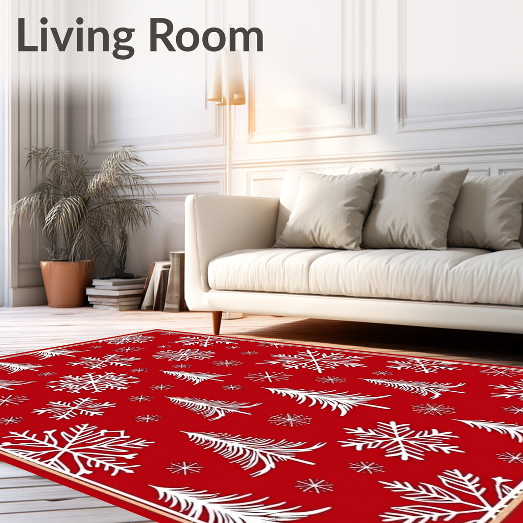 Red Snowflake Tree Pattern Rug