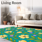 Yellow Purple Floral Botanical Pattern Rug