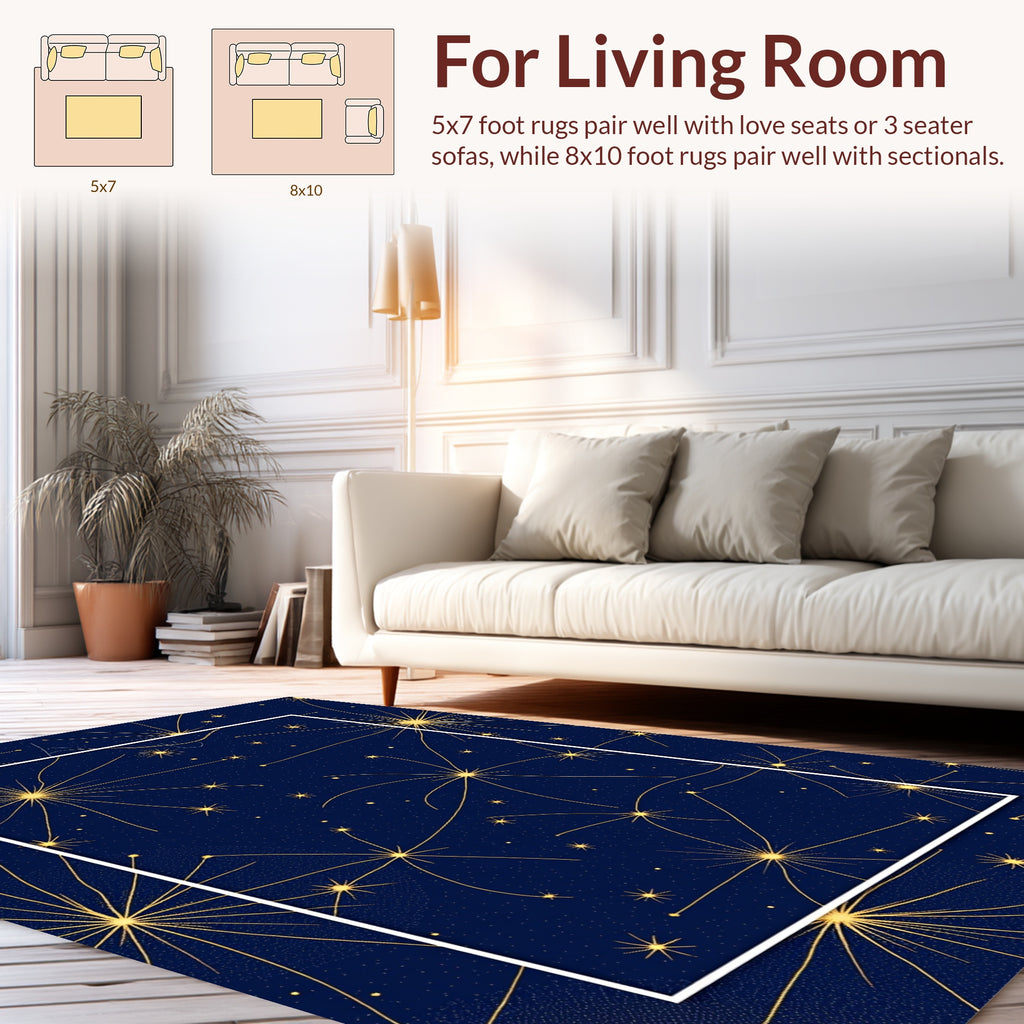 Golden Starburst on Navy Background Rug