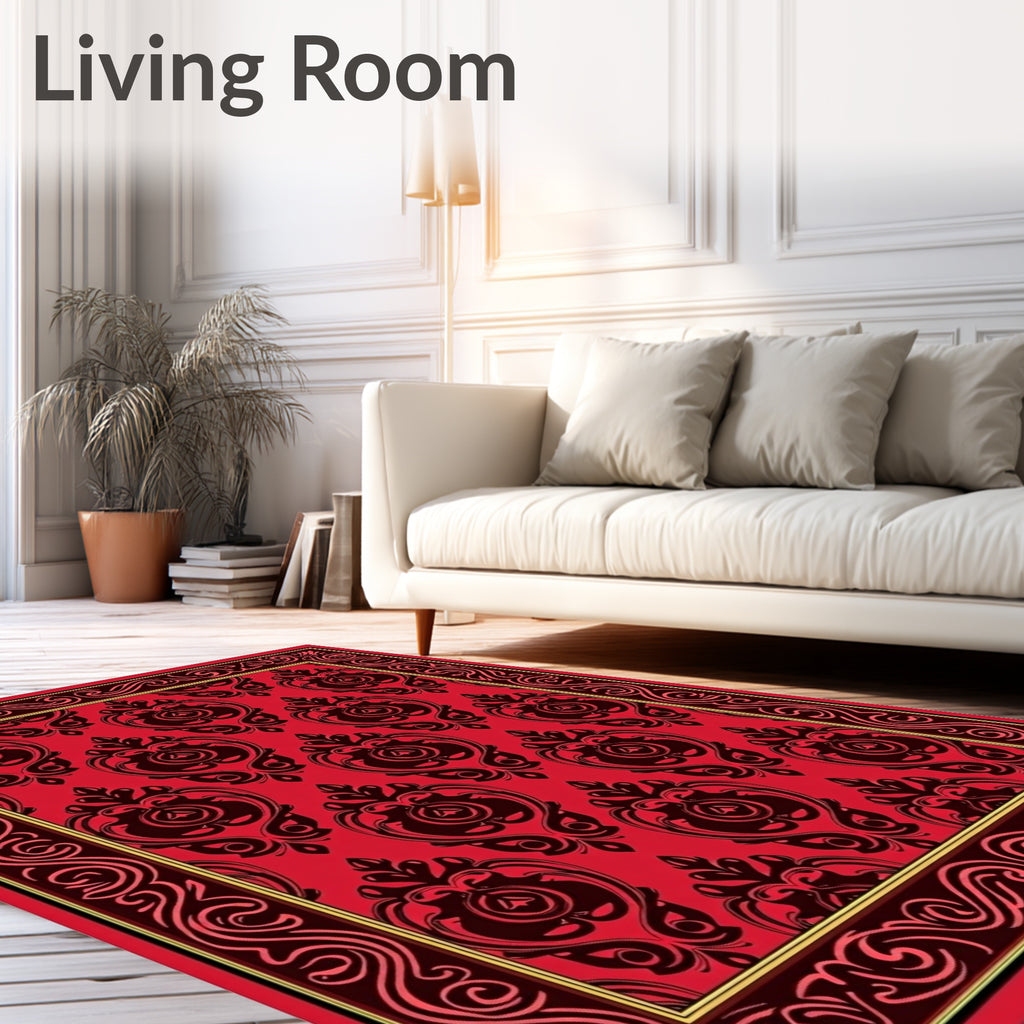 Regal Red Damask Pattern Rug