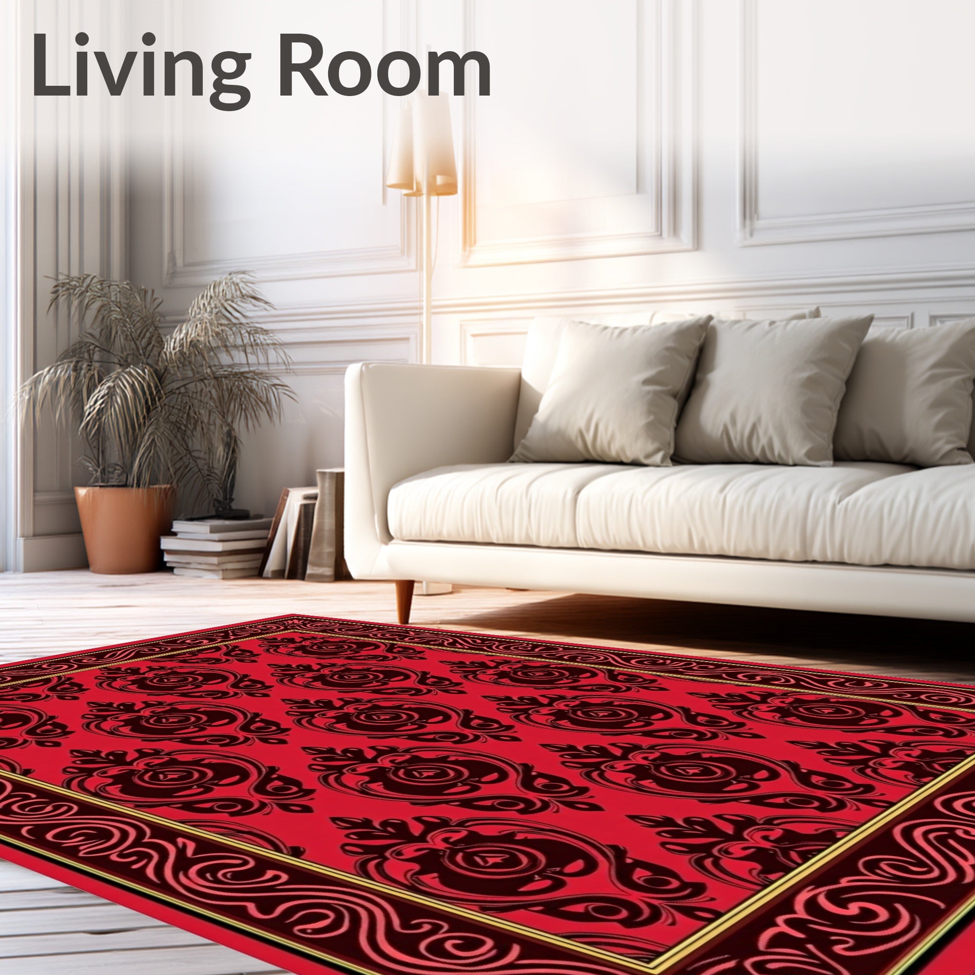 Regal Red Damask Pattern Rug