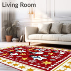 Festive Snowmen Gold Stars Pattern Rug