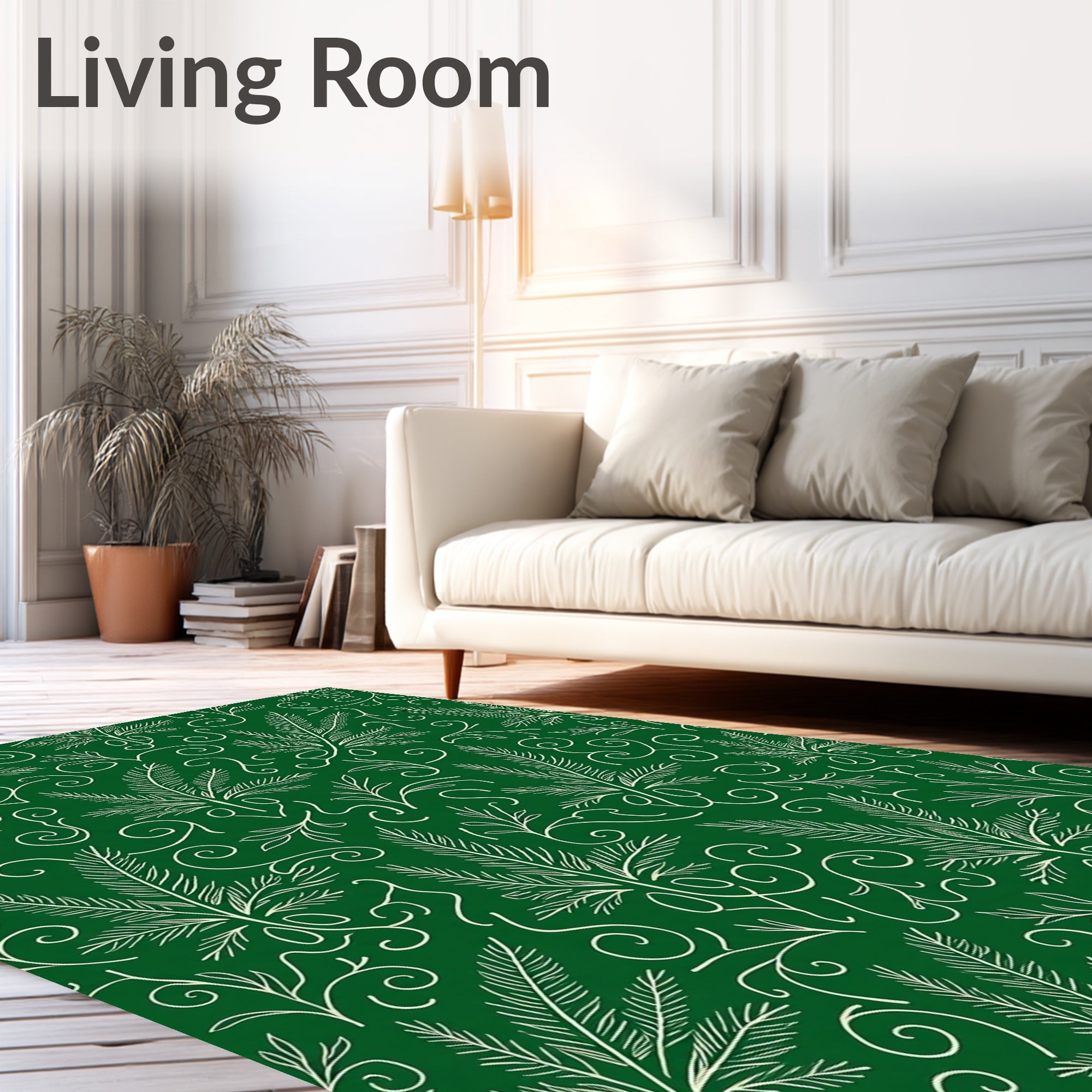 Green Leaf Swirls Pattern Rug