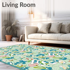 Whimsical Floral Abstract Blue Pink Rug