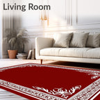 Ornate White Floral Border Design Rug