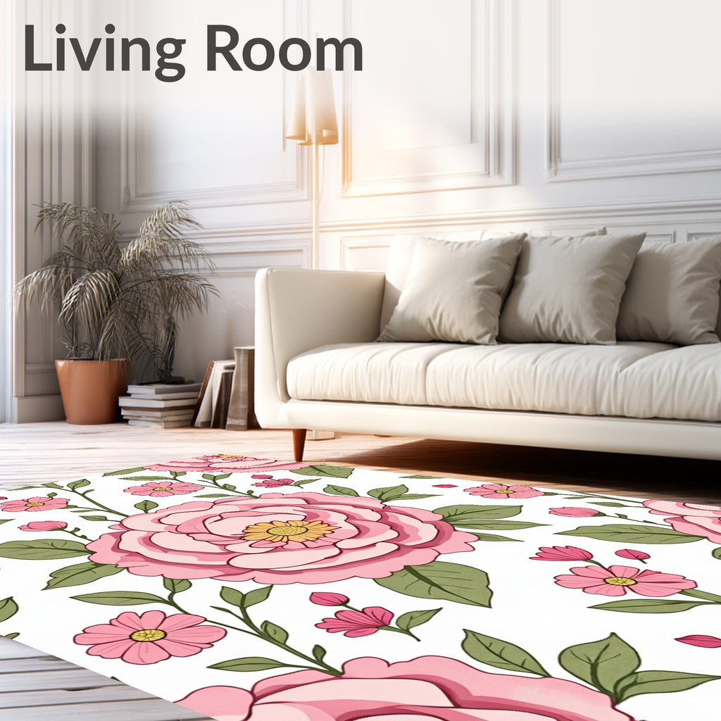 Pink Flower Pattern Floral Design Rug