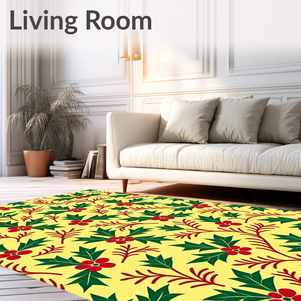 Green Red Holly Berry Pattern Rug