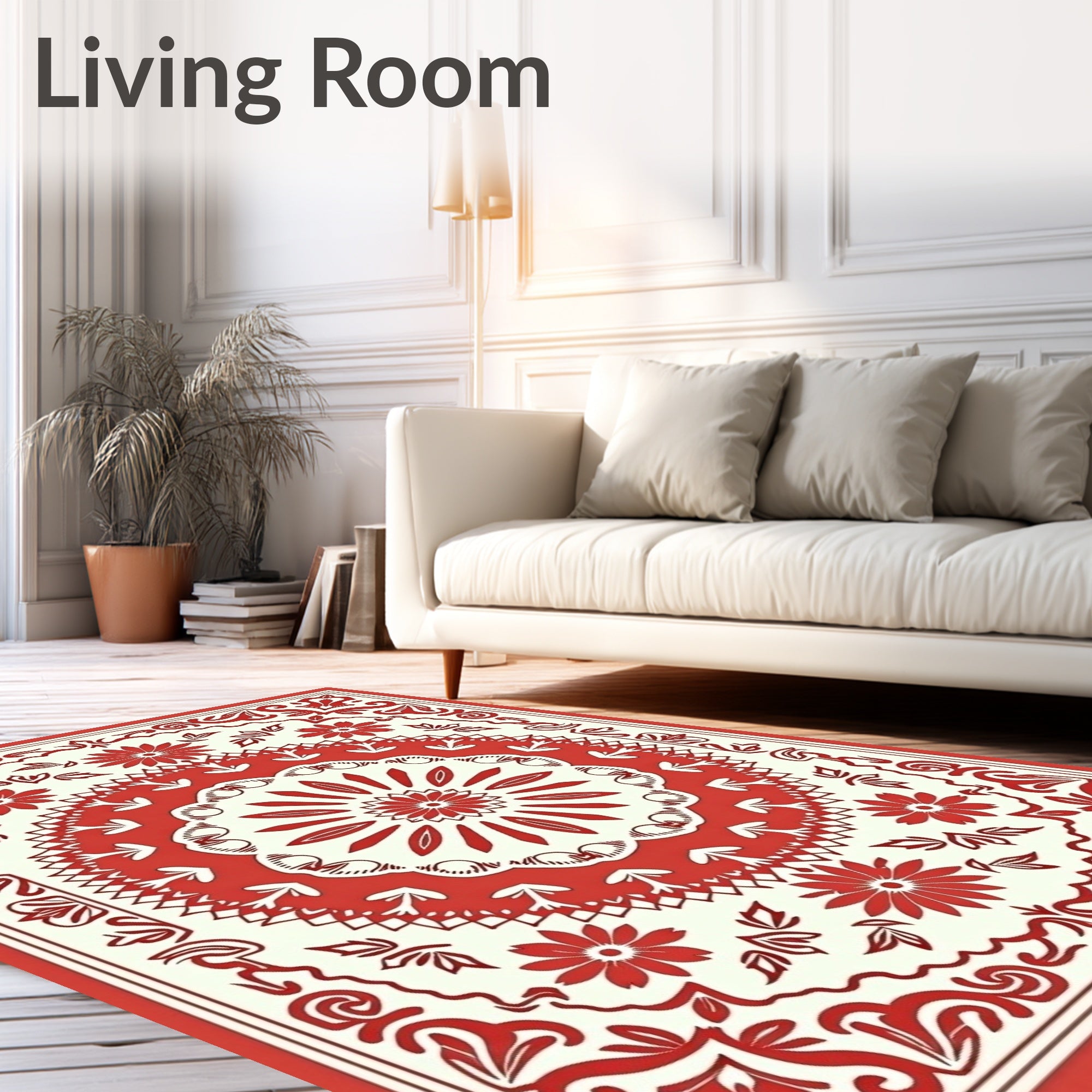 Floral Mandala Patterned Red Rug