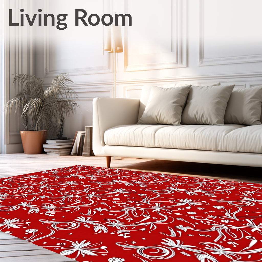 Red Floral Vine Whimsical Pattern Rug