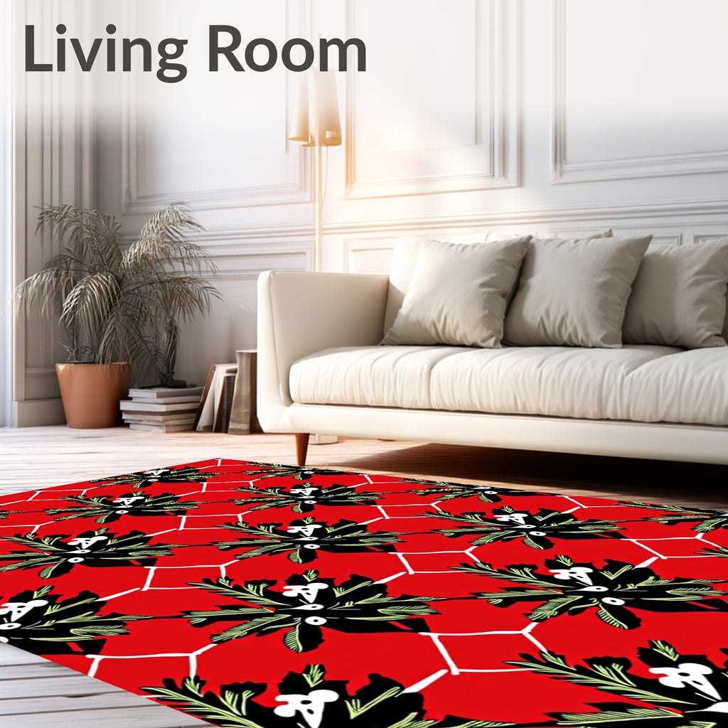 Bold Floral Geometric Red Design Rug
