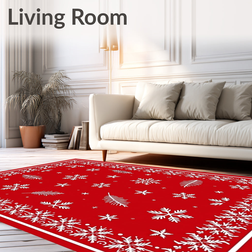 Red Snowflake Pine Branch Medley Rug