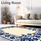 Classic Blue Floral Botanical Border Rug