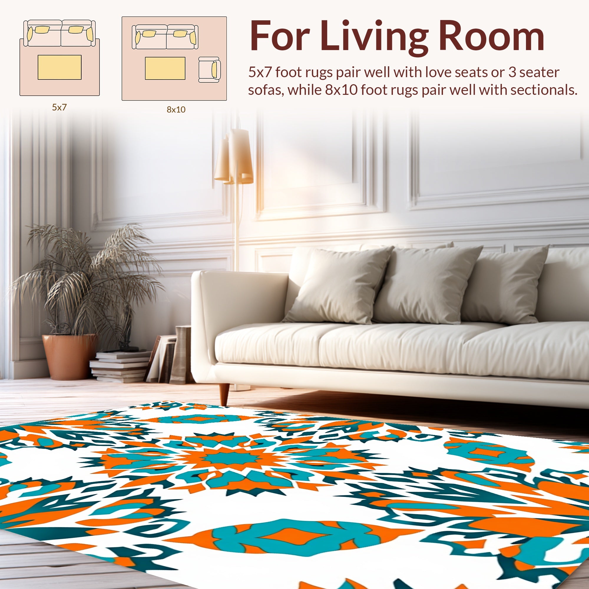Vibrant Teal Orange Geometric Starburst Pattern Rug