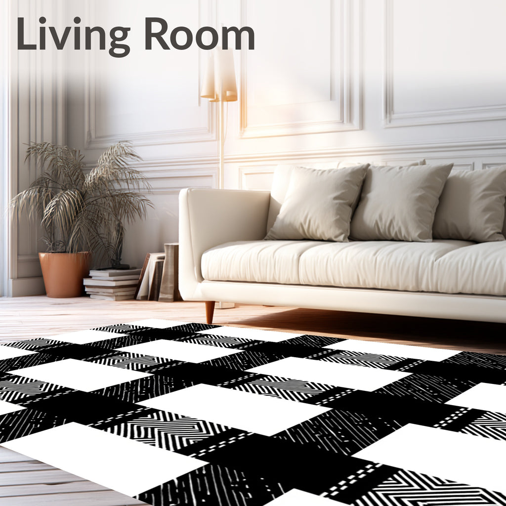 Bold Black White Checked Design Rug