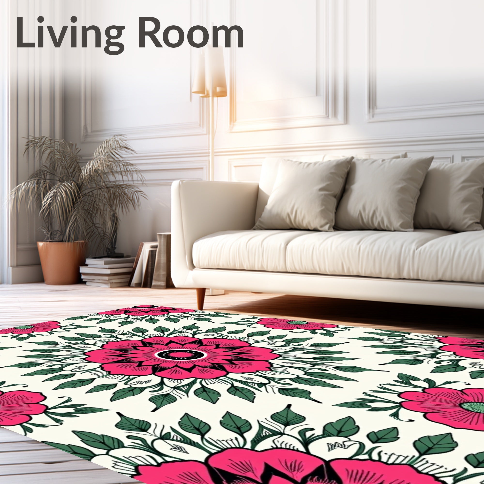 Fuchsia Floral Medallion Pattern Rug