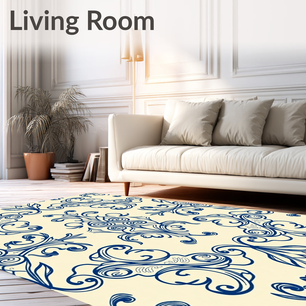 Classic Blue Ornamental Damask Pattern Rug