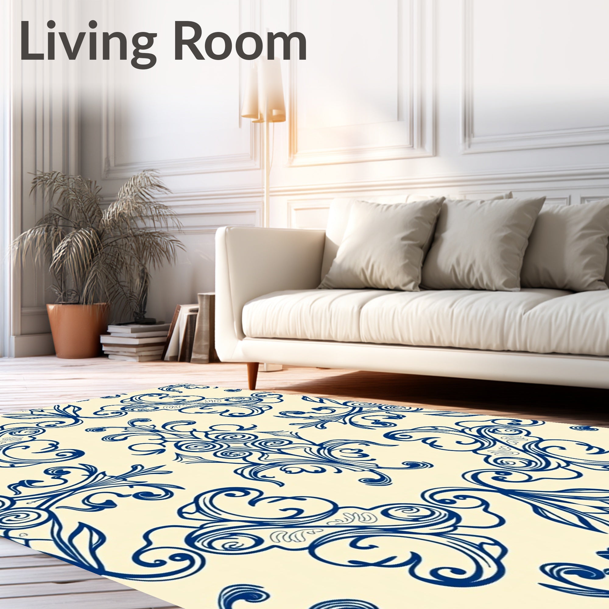Classic Blue Ornamental Damask Pattern Rug