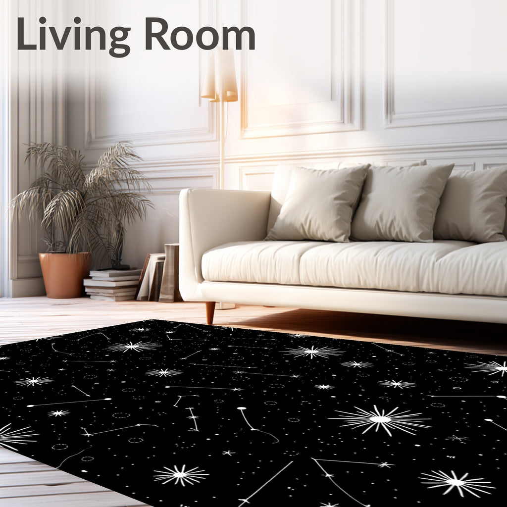 Cosmic Black Starry Night Constellations Rug